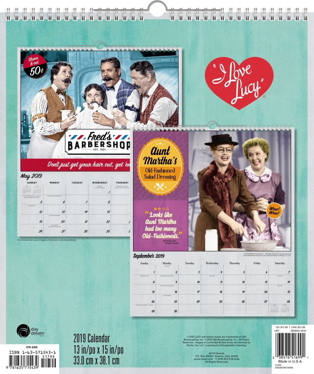 2019 I Love Lucy Everlasting Comedy Special Edition 12-Month Calendar ...